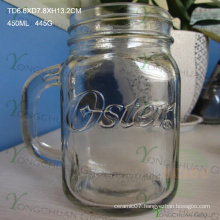 450ml Embossed Clear with Handle Glass Mason Jars for Sale